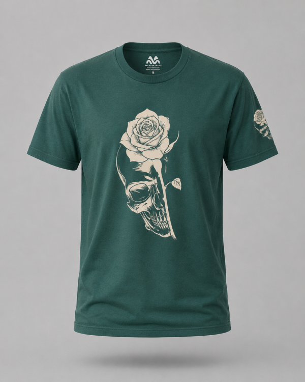 Forest Green Rose Skull Tee