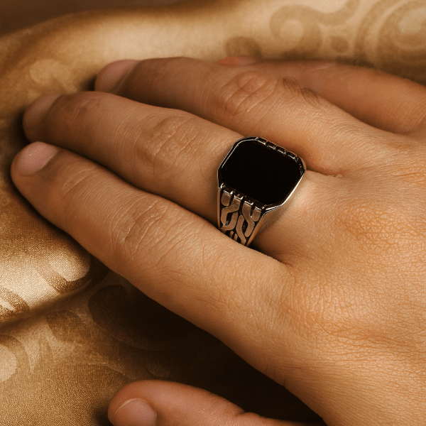 S925 Sterling Silver Signet Ring with Black Onyx | Premium
