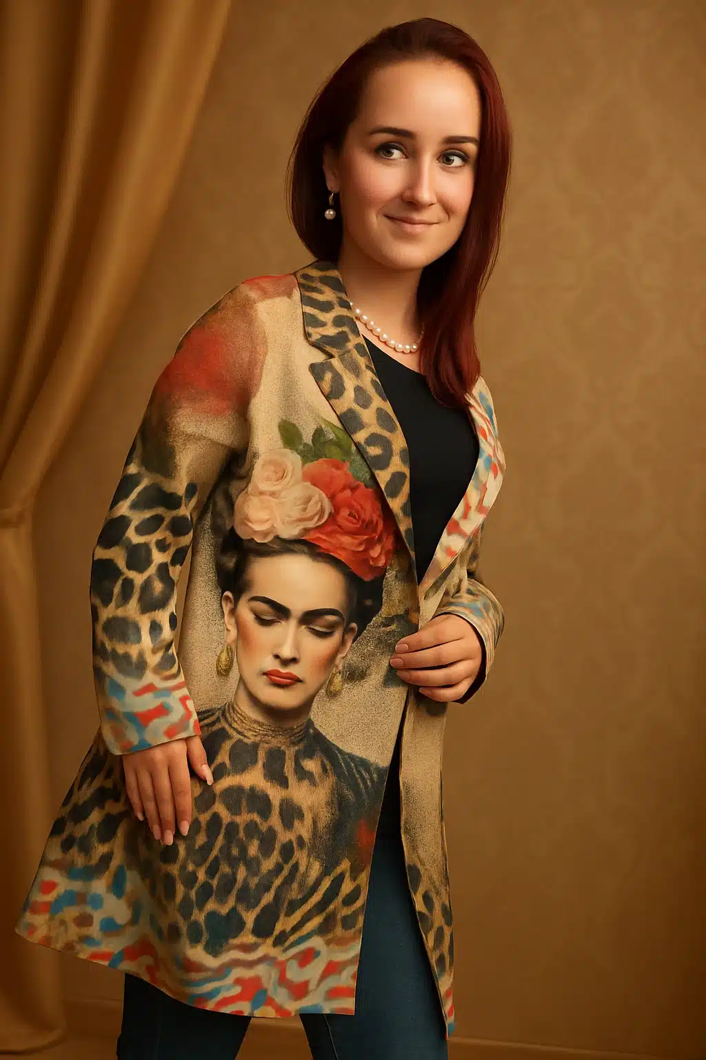 Women’s Eye Feather Print Leopard Patchwork Coat