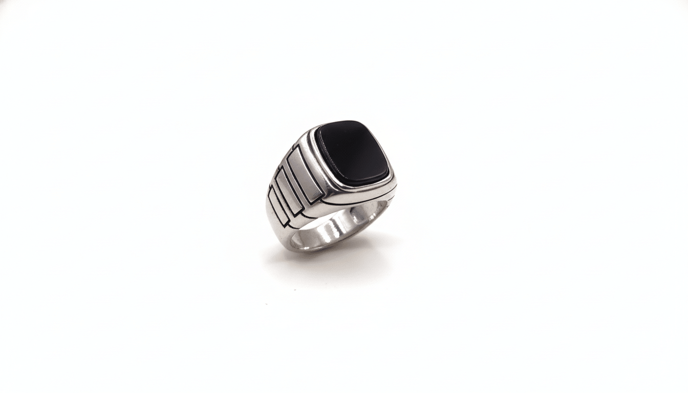 Silver Signet Ring with Black Onyx Stone