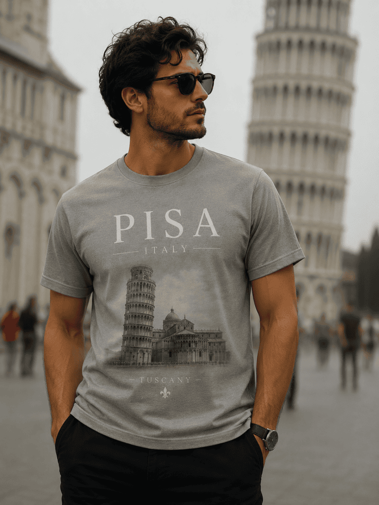 Grey Pisa Tuscany Graphic T-Shirt
