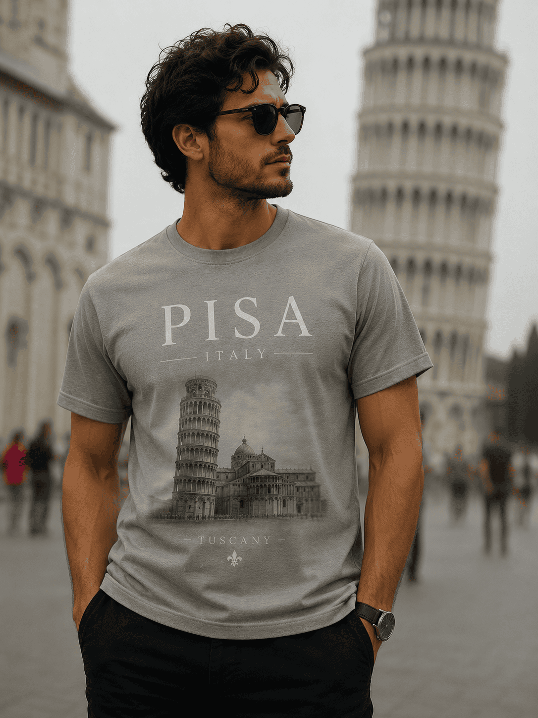 Grey Pisa Tuscany Graphic T-Shirt