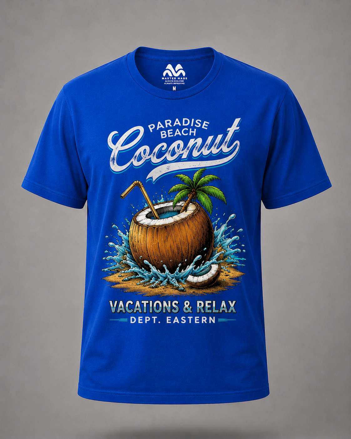 Royal Blue Paradise Beach Coconut Vintage Graphic T-Shirt