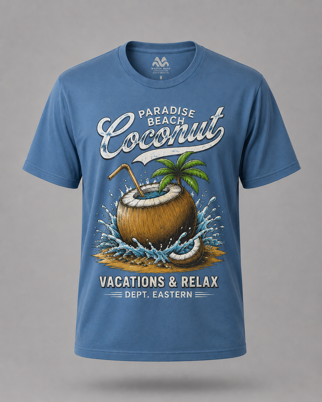 Dusty Blue Paradise Beach Coconut Vintage Graphic T-Shirt