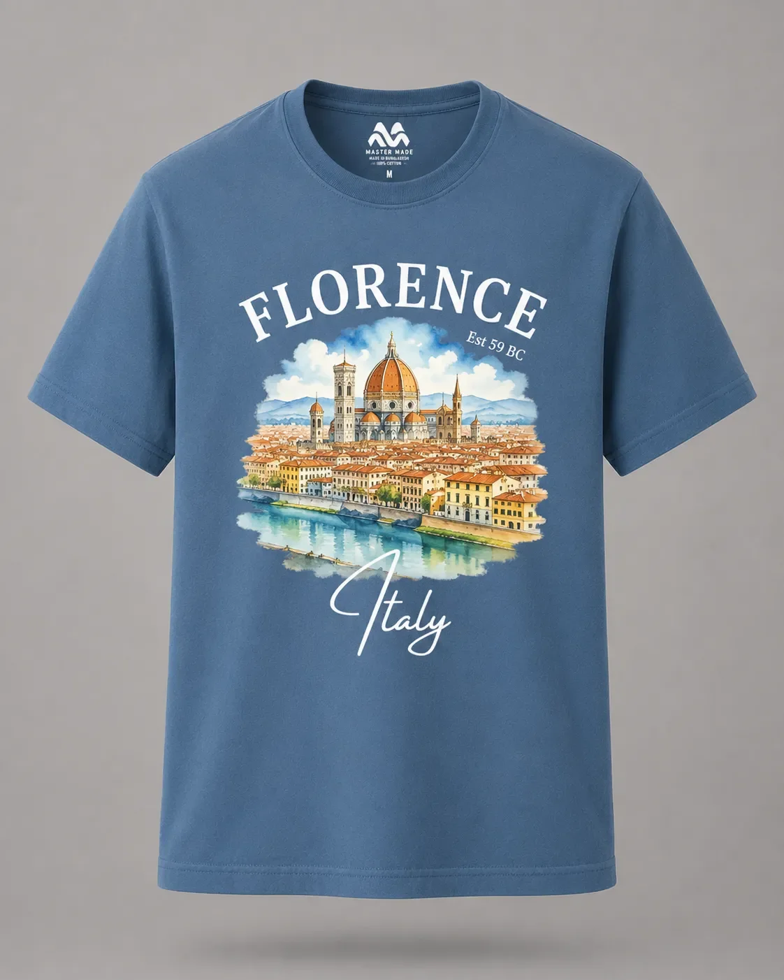 Florence Italy Watercolor Duomo T-Shirt Dusty Blue