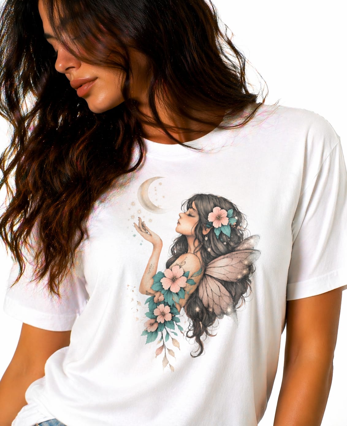 White Moonlight Fairy Floral Graphic Unisex T-Shirt