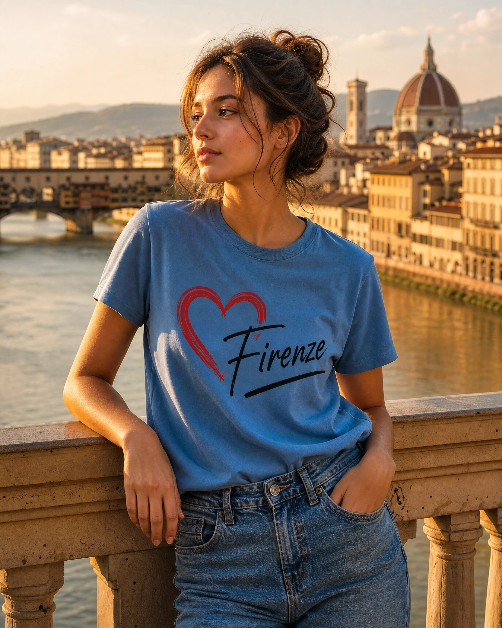 Dusty Blue Firenze Heart Premium Unisex T-Shirt