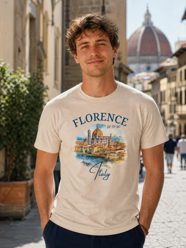 Florence Italy Watercolor Duomo T-Shirt Cream
