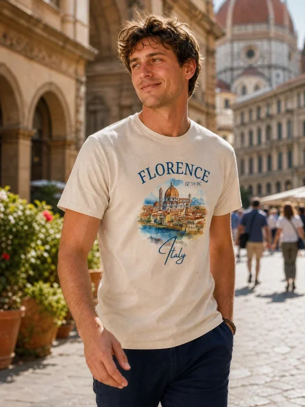 Florence Italy Watercolor Duomo T-Shirt Cream
