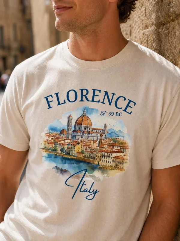 Florence Italy Watercolor Duomo T-Shirt Cream