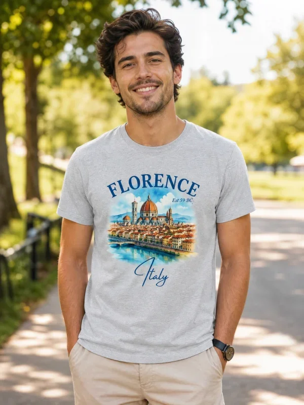 Florence Italy Watercolor Duomo T-Shirt Grey