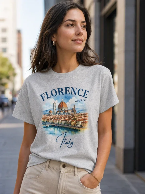 Florence Italy Watercolor Duomo T-Shirt Grey