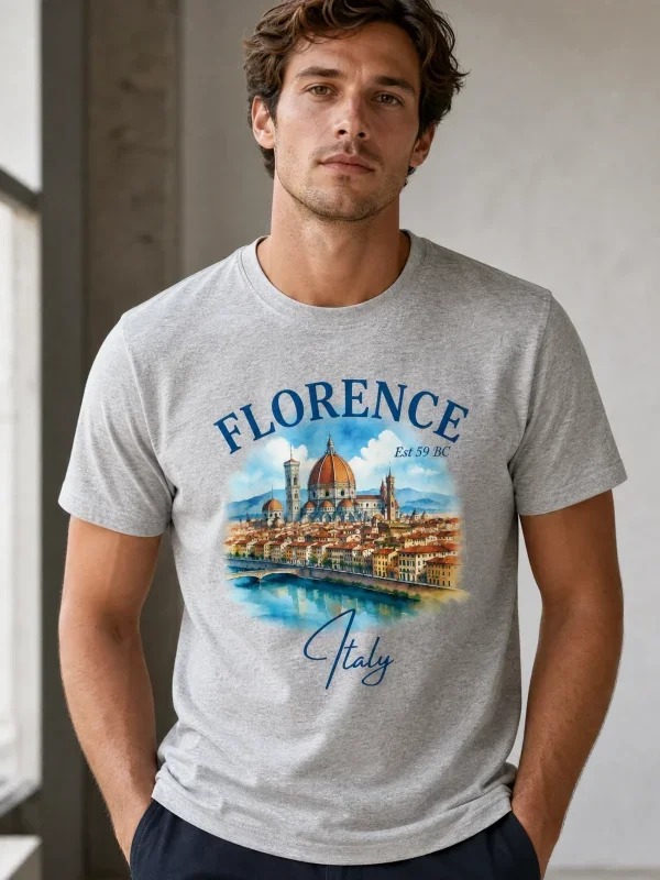 Florence Italy Watercolor Duomo T-Shirt Grey