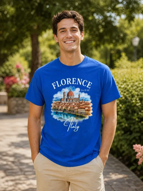 Florence Italy Watercolor Duomo T-Shirt Royal Blue