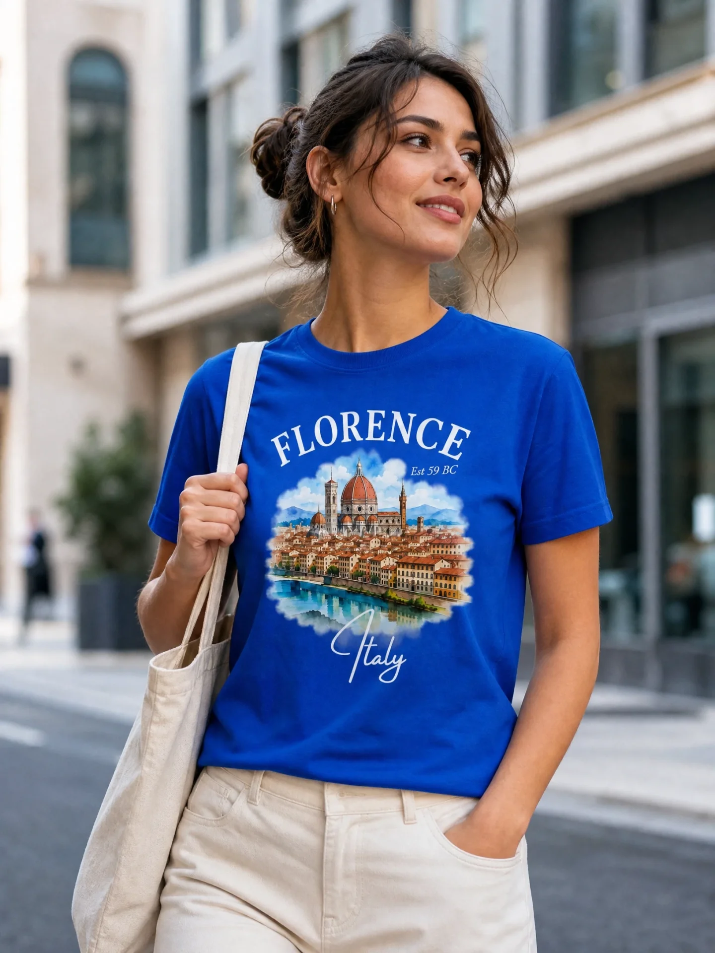 Florence Italy Watercolor Duomo T-Shirt Royal Blue