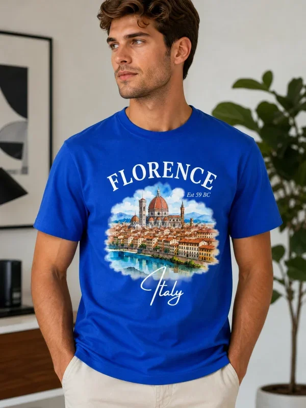 Florence Italy Watercolor Duomo T-Shirt Royal Blue