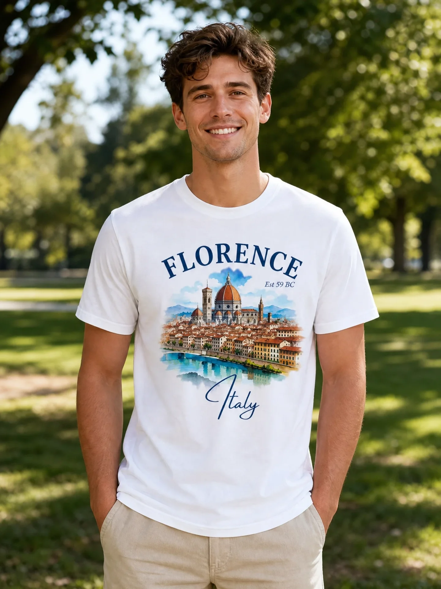 Florence Italy Watercolor Duomo T-Shirt White