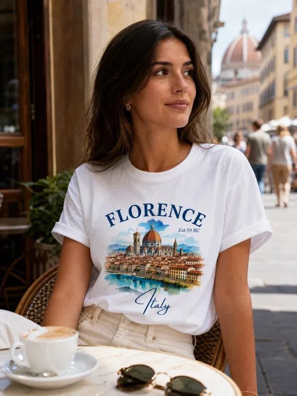 Florence Italy Watercolor Duomo T-Shirt White