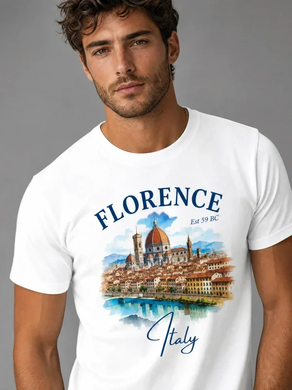Florence Italy Watercolor Duomo T-Shirt White